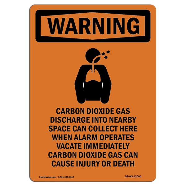 Signmission OSHA Warning Sign, 14" H, 10" W, Rigid Plastic, Carbon Dioxide Gas, Portrait, WS-P-1014-V-13005 OS-WS-P-1014-V-13005